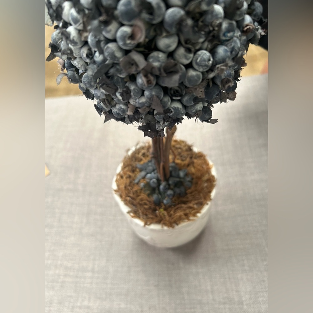 Real-Like Berry Topiary Wood/Moss on Anca Leaves Dotted Bead Motif Pot #092424 - Picture 3 of 9